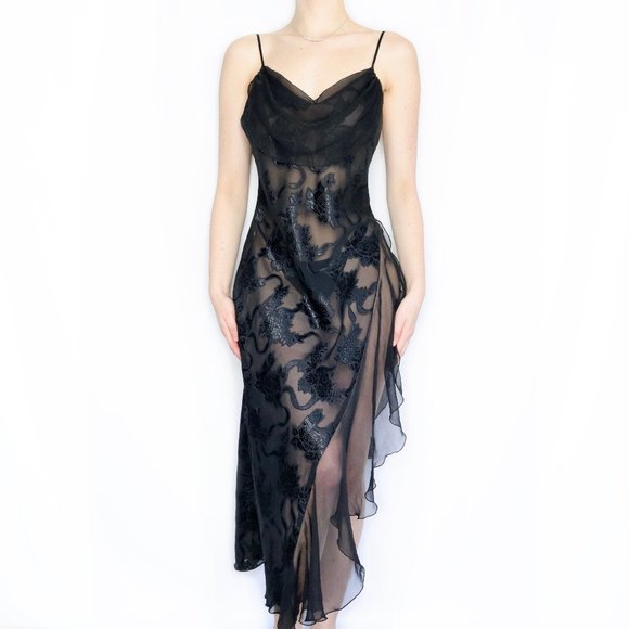 VINTAGE 90's VICTORIA'S SECRET GOLD LABEL BLACK FLORAL SLIP DRESS - Picture 1 of 3